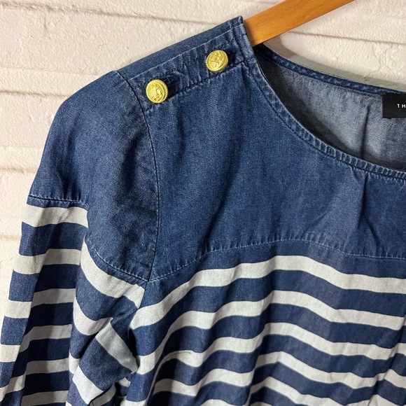 The Limited Chambray Striped Gold Button Cotton Blouse, Women’s Size Small - Picture 9 of 9